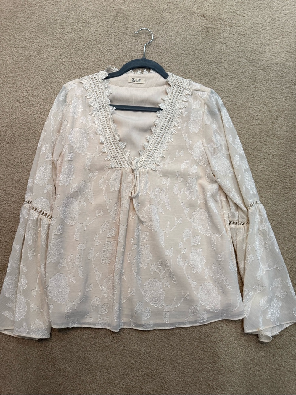 Miss Me Cream Lace-Trim Peasant Blouse